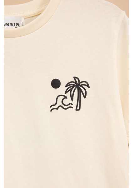 Krem Palmiye Baskılı Sırtı Yazılı Erkek Çocuk Kısa Kol Tişört 20926 fiyatları