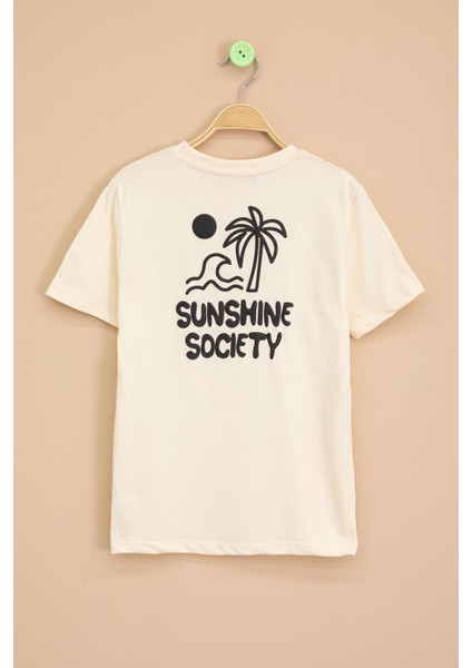 Krem Palmiye Baskılı Sırtı Yazılı Erkek Çocuk Kısa Kol Tişört 20926 modelleri