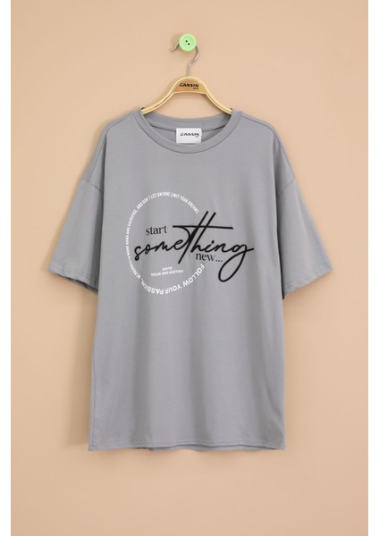 Füme Yazı Nakışlı Sırtı Baskılı Erkek Çocuk Bisiklet Yaka Tişört 20896