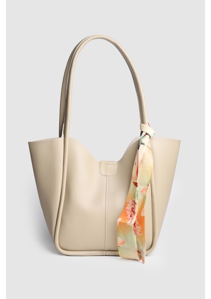 Kadın Golden Fularlı Makyaj Çantalı Omuz Çantası Vizon