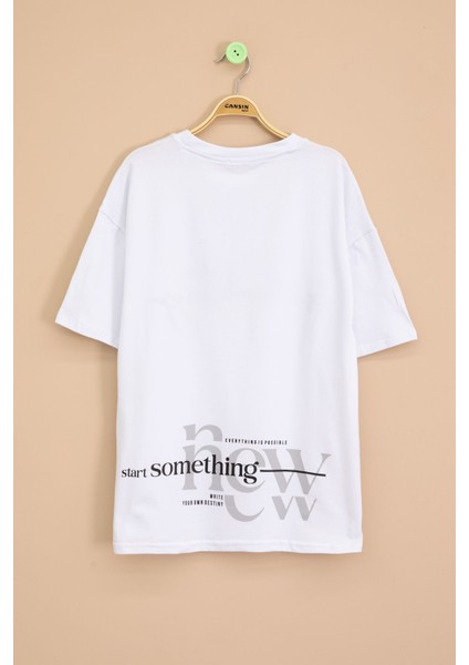 Ekru Yazı Nakışlı Sırtı Baskılı Erkek Çocuk Bisiklet Yaka Tişört 20899 modelleri