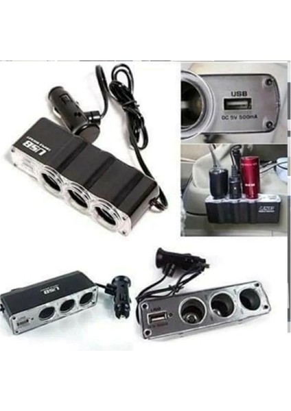 3 Port 1 USB Araç Çakmak Çoğaltıcı Soket, 12V, Çoklu Şarj Adaptörü modelleri