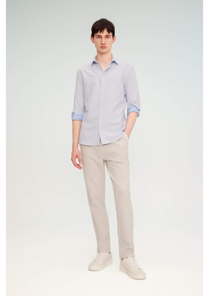 Slim Fit Dar Kesim Polo Yaka Petek Dokulu Uzun Kollu Gömlek B6476AX24SP