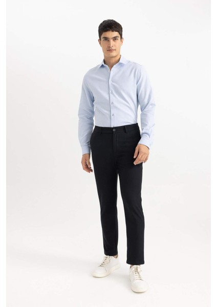 Slim Fit Dar Kesim Polo Yaka Petek Dokulu Uzun Kollu Gömlek B6476AX24SP