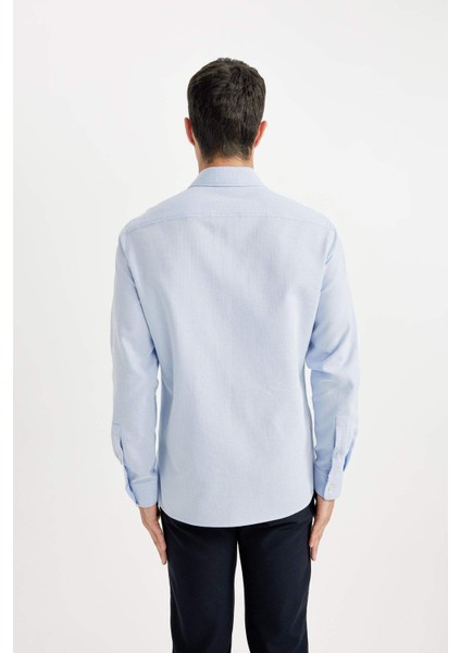 Slim Fit Dar Kesim Polo Yaka Petek Dokulu Uzun Kollu Gömlek B6476AX24SP