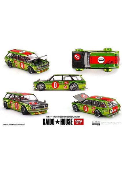164 Kaidohouse Datsun Kaıdo 510 Wagon Og Flo Yellow KHMG164 1/64 Model Araba