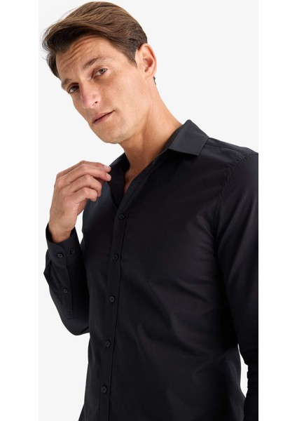 %100 Pamuk Slim Fit Dar Kesim İtalyan Yaka Non Iron Ütü Gerektirmeyen Uzun Kollu Gömlek A7803AX24SP