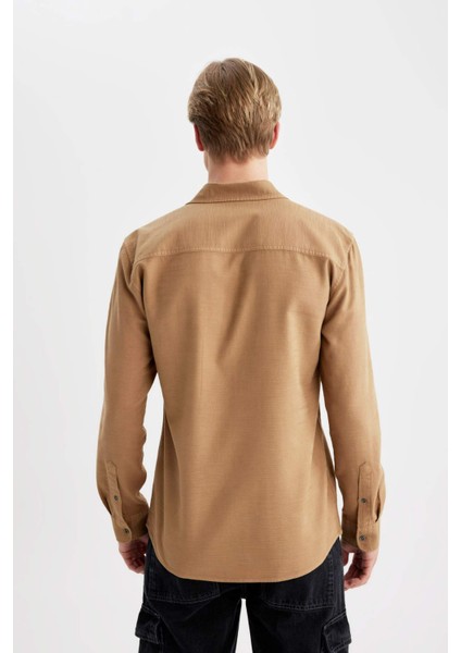 Slim Fit Dar Kesim Pamuklu Basic Düz Uzun Kollu Gömlek A4644AX24SP
