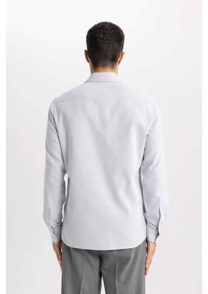 Slim Fit Dar Kesim Polo Yaka Petek Dokulu Uzun Kollu Gömlek B6476AX24SP