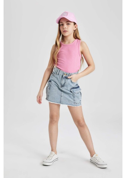 Kız Çocuk Bisiklet Yaka Basic Düz Atlet Z7815A624HS