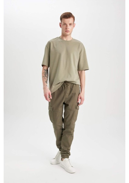 Oversize Geniş Kalıp Bisiklet Yaka Kısa Kollu Basic Düz Ağır Kumaş Tişört X3926AZ24SP