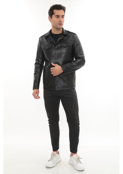 Erkek Punto Dikişli Düğmeli Hakiki Deri Ceket - 2115 modelleri