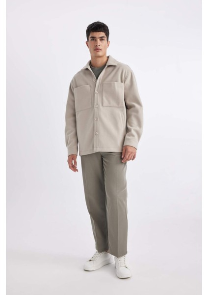 Relax Fit Polo Yaka Yün Görünümlü Gömlek Ceket B7382AX24SP