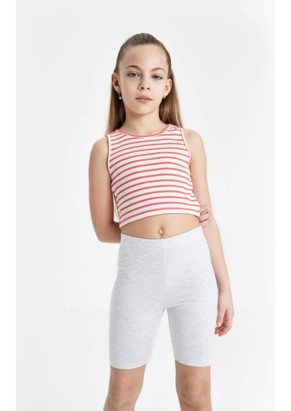 Kız Çocuk Bisiklet Yaka Çizgili Atlet Z7814A624SM