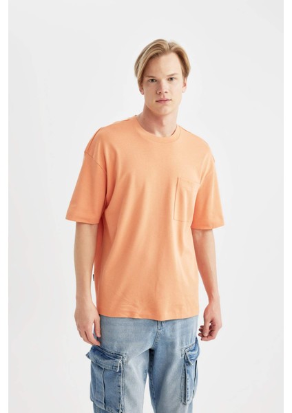 Oversize Geniş Kalıp Bisiklet Yaka Basic Düz Kısa Kollu %100 Pamuk Ağır Kumaş Tişört T3661AZ24SP