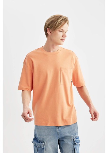 Oversize Geniş Kalıp Bisiklet Yaka Basic Düz Kısa Kollu %100 Pamuk Ağır Kumaş Tişört T3661AZ24SP