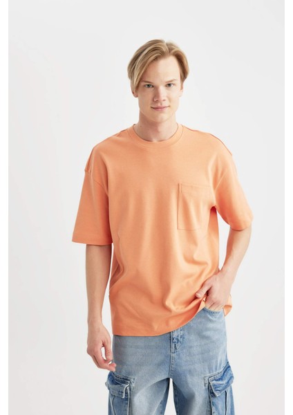 Oversize Geniş Kalıp Bisiklet Yaka Basic Düz Kısa Kollu %100 Pamuk Ağır Kumaş Tişört T3661AZ24SP