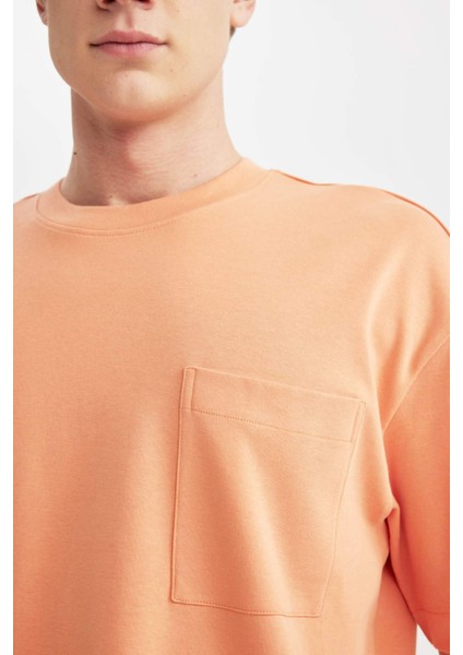 Oversize Geniş Kalıp Bisiklet Yaka Basic Düz Kısa Kollu %100 Pamuk Ağır Kumaş Tişört T3661AZ24SP