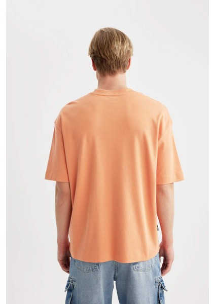 Oversize Geniş Kalıp Bisiklet Yaka Basic Düz Kısa Kollu %100 Pamuk Ağır Kumaş Tişört T3661AZ24SP