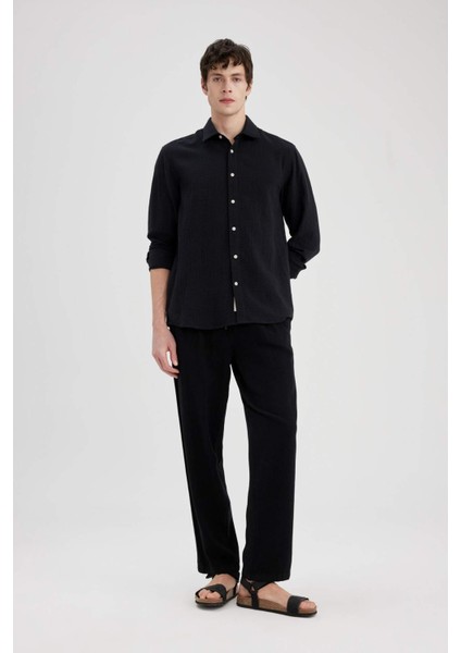 Yazlık Viskon Jogger Pantolon Regular Fit Normal Kesim Keten Karışımlı Düz Paça Cepli B4867AX24SP