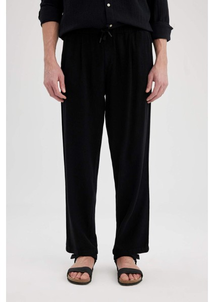 Yazlık Viskon Jogger Pantolon Regular Fit Normal Kesim Keten Karışımlı Düz Paça Cepli B4867AX24SP