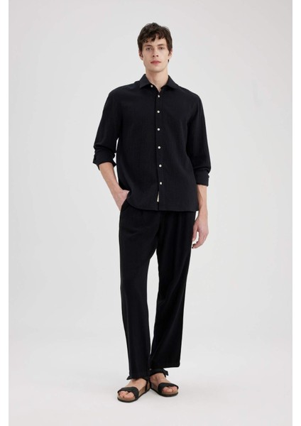 Yazlık Viskon Jogger Pantolon Regular Fit Normal Kesim Keten Karışımlı Düz Paça Cepli B4867AX24SP