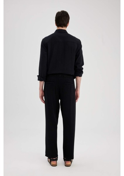 Yazlık Viskon Jogger Pantolon Regular Fit Normal Kesim Keten Karışımlı Düz Paça Cepli B4867AX24SP