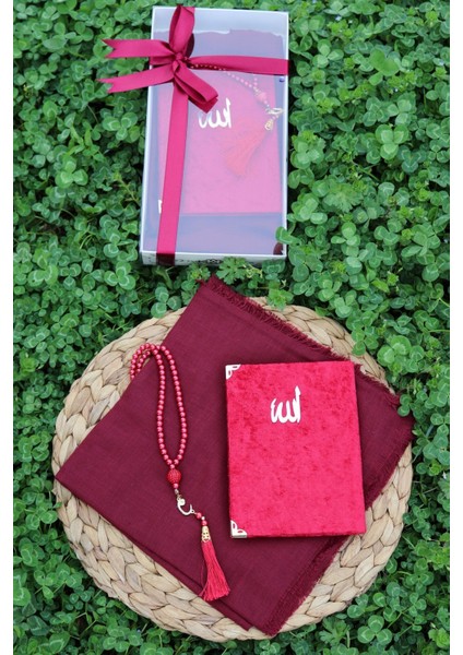 20 Adet Eşarplı Yasin Hediyelik Mevlid Seti Y201 Kırmızı indirimleri