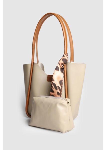 Kadın Golden Fularlı Makyaj Çantalı Omuz Çantası Vizon Taba fiyatları