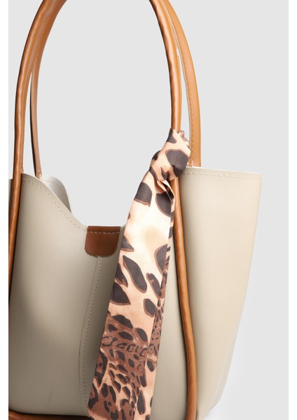 Kadın Golden Fularlı Makyaj Çantalı Omuz Çantası Vizon Taba modelleri