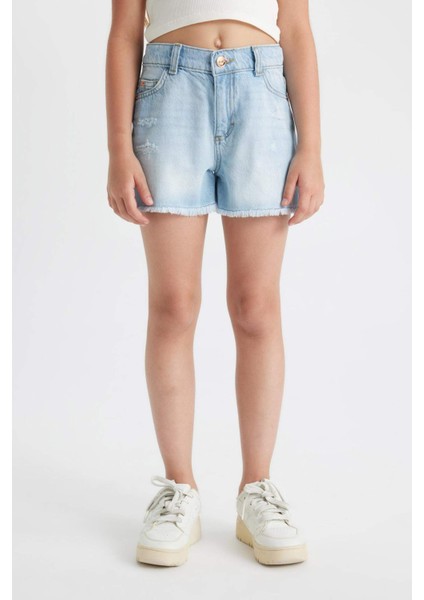 Kız Çocuk Yırtık Detaylı Jean Şort