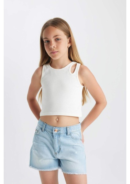 Kız Çocuk Yırtık Detaylı Jean Şort