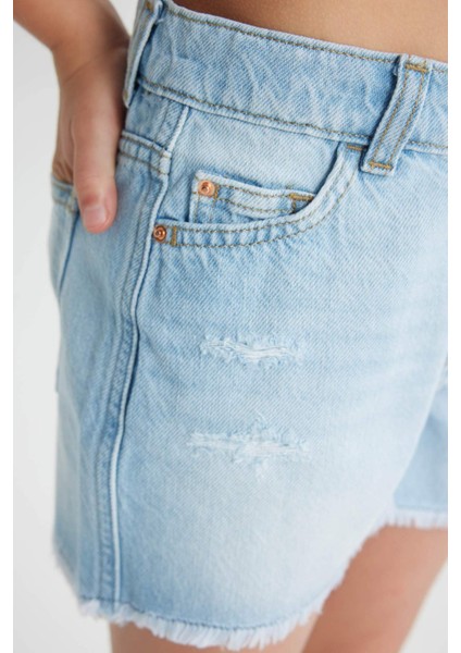Kız Çocuk Yırtık Detaylı Jean Şort