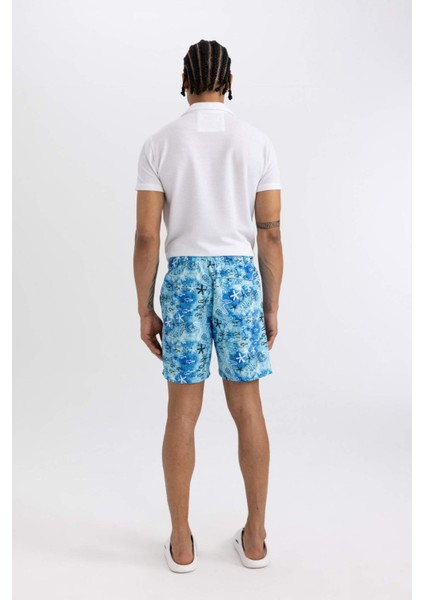 Regular Fit Desenli File Astarlı Kısa Boy Deniz Şortu B7631AX24HS