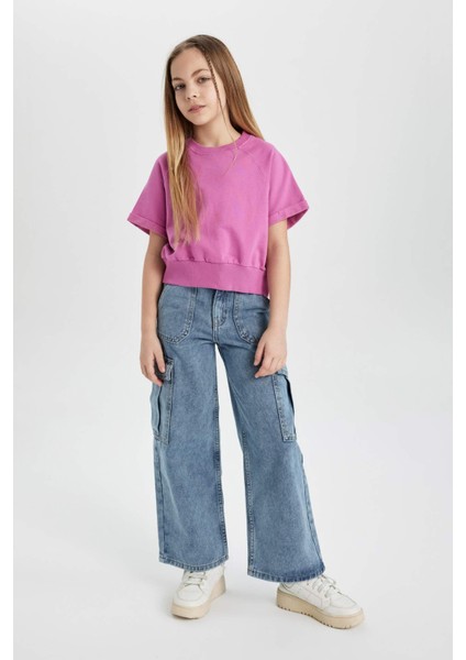 Kız Çocuk Kargo Fit Geniş Paça Jean Pantolon B4950A824SP