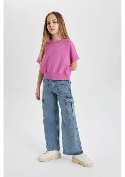 Kız Çocuk Kargo Fit Geniş Paça Jean Pantolon B4950A824SP