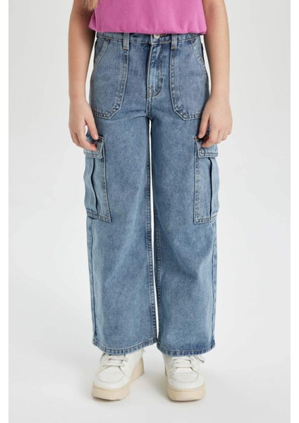 Kız Çocuk Kargo Fit Geniş Paça Jean Pantolon B4950A824SP