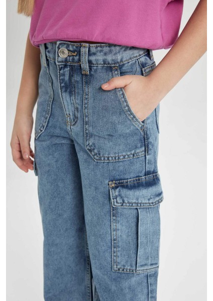 Kız Çocuk Kargo Fit Geniş Paça Jean Pantolon B4950A824SP