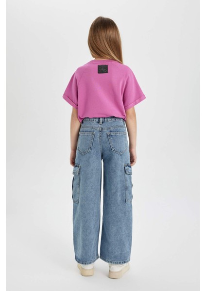 Kız Çocuk Kargo Fit Geniş Paça Jean Pantolon B4950A824SP