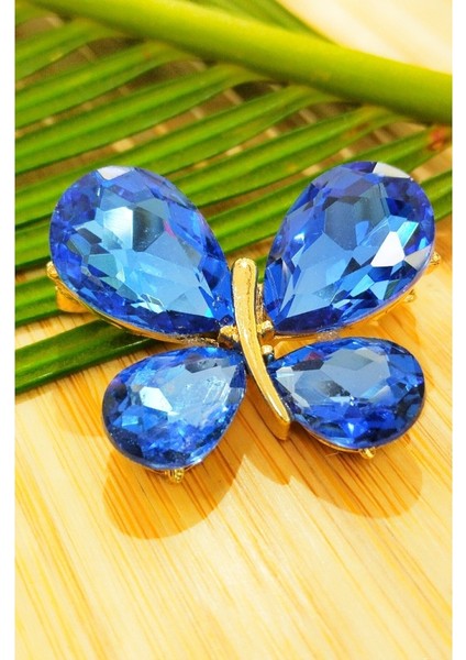 Lacivert Kelebek Figürlü Broş