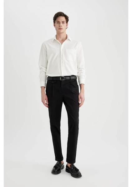 Twill Yazlık Kumaş Pantolon Tapered Fit Normal Kesim Cepli Basic Düz Keten Karışımlı Duble Paça B6585AX24SP