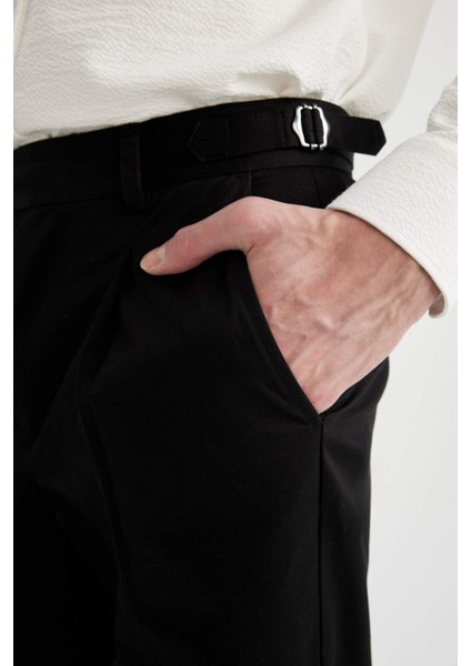 Twill Yazlık Kumaş Pantolon Tapered Fit Normal Kesim Cepli Basic Düz Keten Karışımlı Duble Paça B6585AX24SP