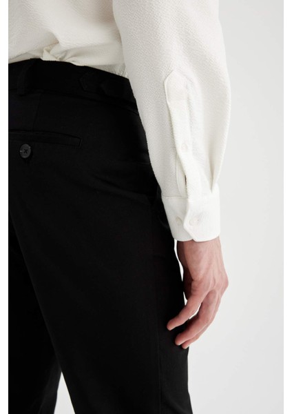 Twill Yazlık Kumaş Pantolon Tapered Fit Normal Kesim Cepli Basic Düz Keten Karışımlı Duble Paça B6585AX24SP