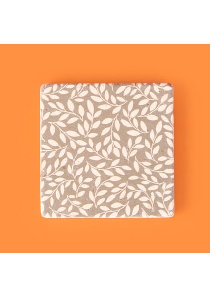 Kitchen Yapraklar Taş Bardak Altlığı - Renkli - 10X10 cm