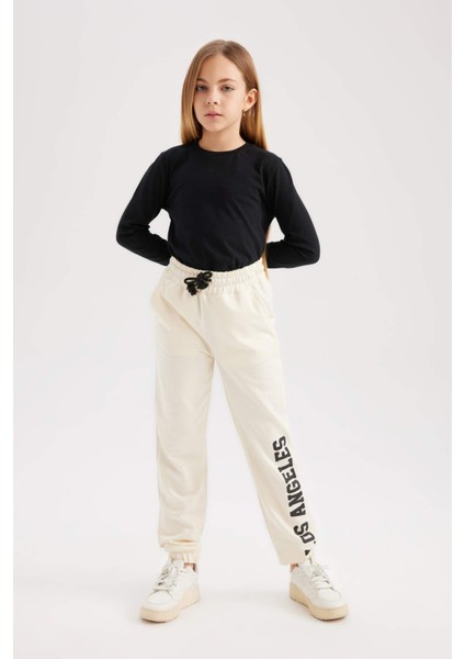 Kız Çocuk Baskılı Beli Bağcıklı Lastikli Paça Cepli Jogger Eşofman Altı