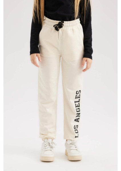 Kız Çocuk Baskılı Beli Bağcıklı Lastikli Paça Cepli Jogger Eşofman Altı