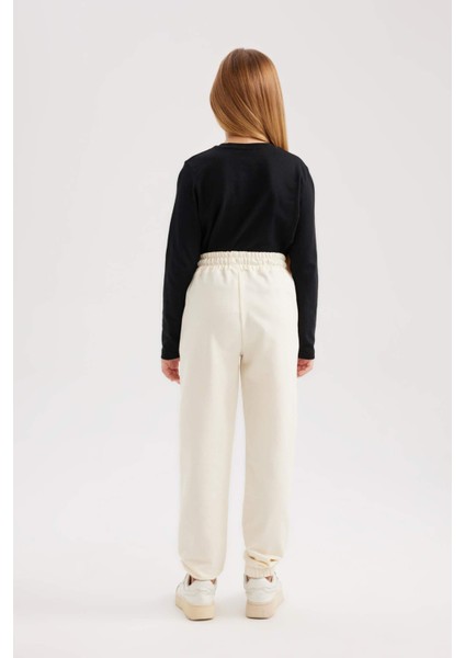 Kız Çocuk Baskılı Beli Bağcıklı Lastikli Paça Cepli Jogger Eşofman Altı