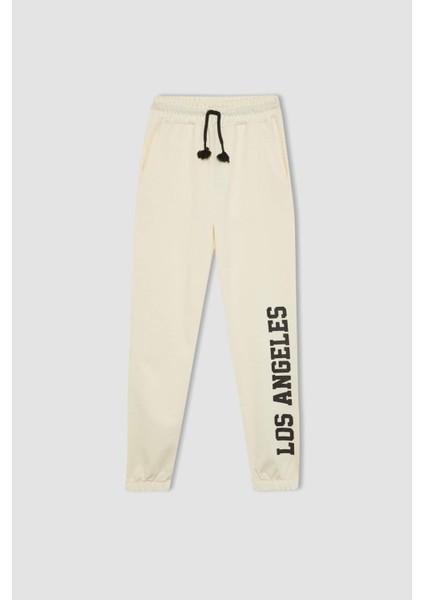 Kız Çocuk Baskılı Beli Bağcıklı Lastikli Paça Cepli Jogger Eşofman Altı