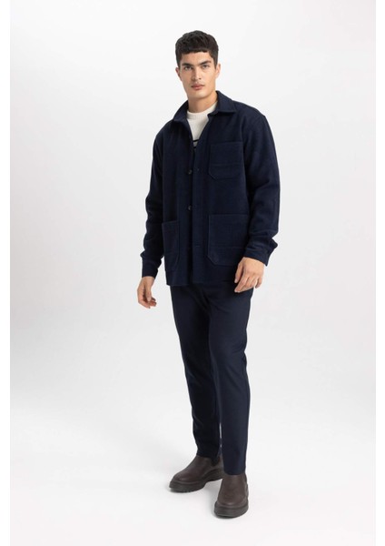 Regular Fit Düğmeli Cepli İçi Yumuşak Tüylü Kaşe Uzun Kollu Gömlek B6945AX23WN