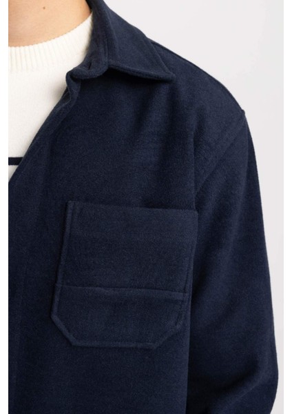 Regular Fit Düğmeli Cepli İçi Yumuşak Tüylü Kaşe Uzun Kollu Gömlek B6945AX23WN